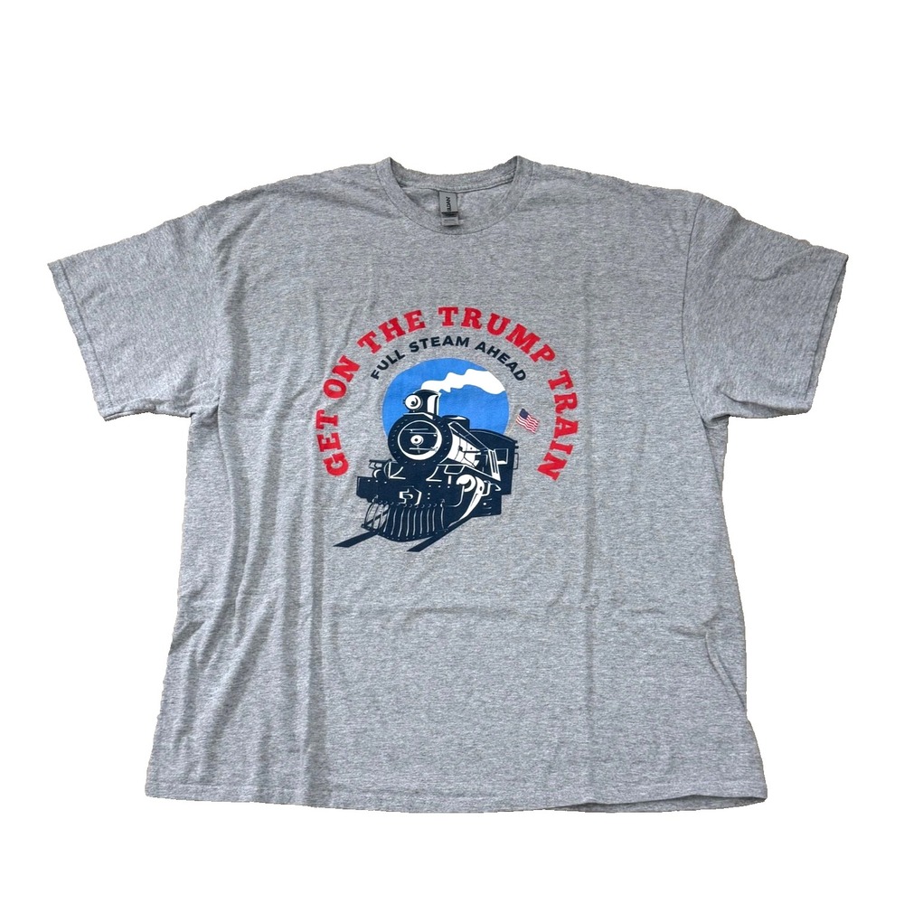 Gildan "Get on the Trump Train" Men's T-Shirt; President Trump; Grey; Size 2XL